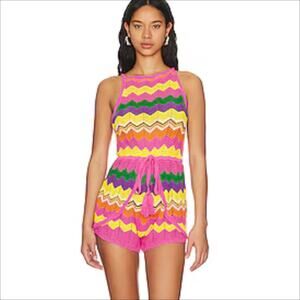 SPELL Ziggy Sleeveless Crochet Romper in Sorbet Stripes Size XL